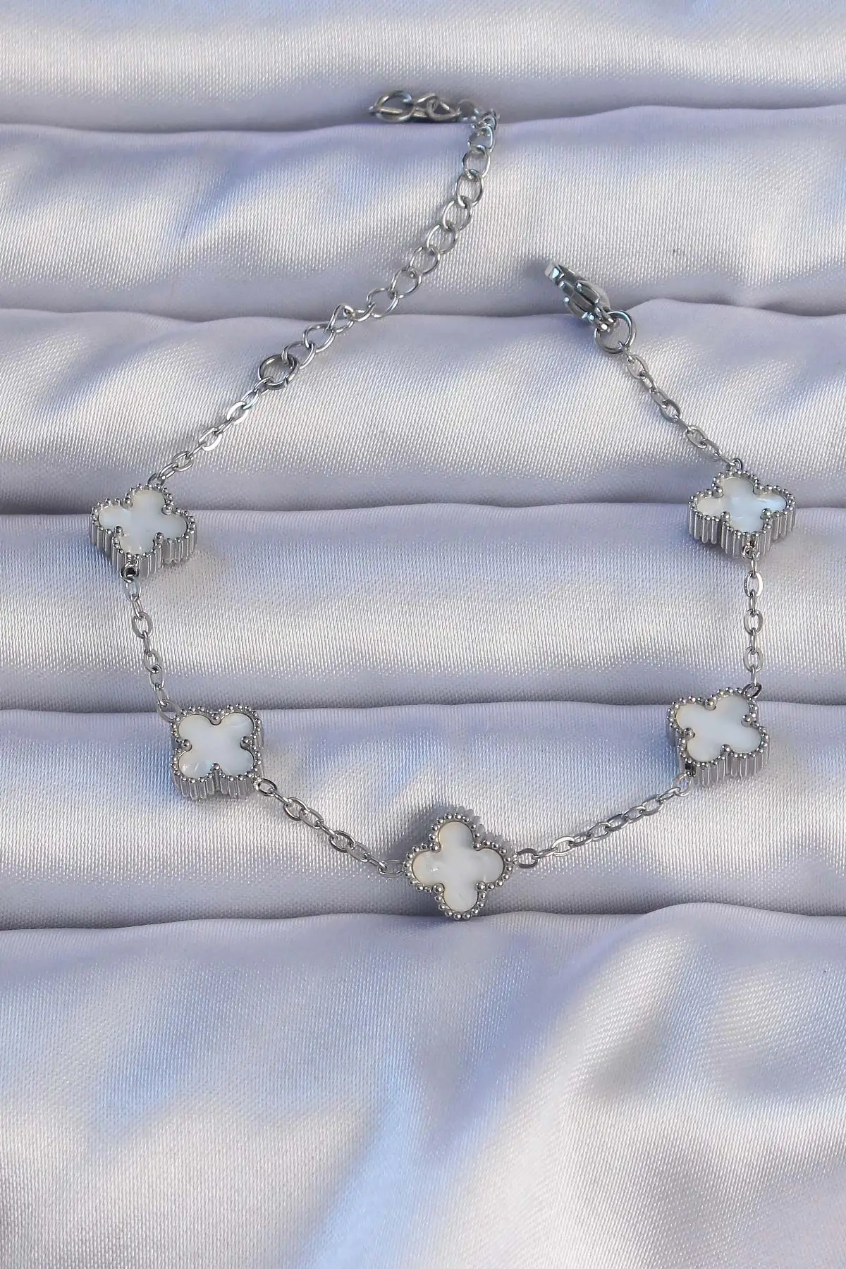 316L Çelik Gümüş Renk Sedefli Baby Boy Yonca Model Bileklik