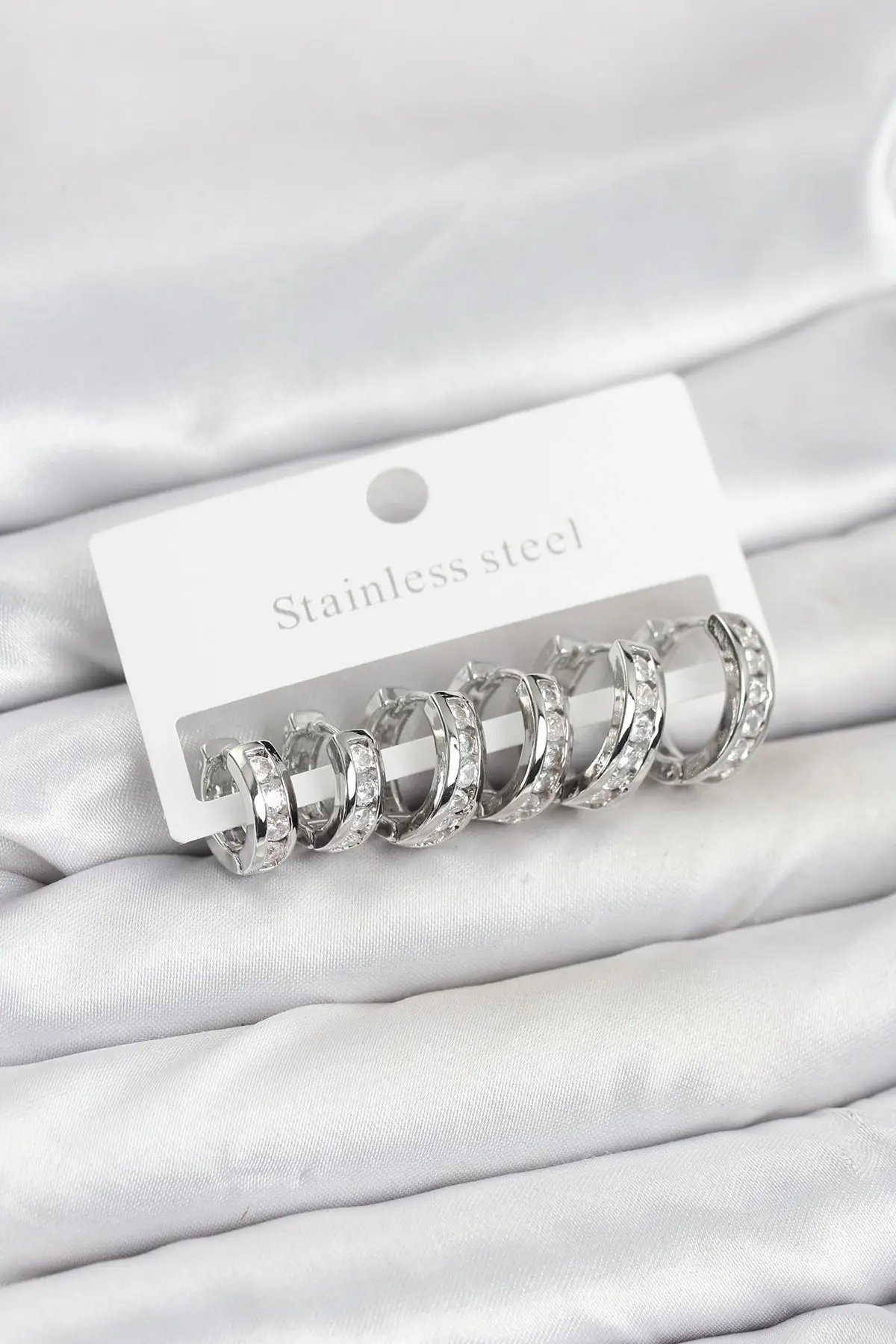 316L Çelik Gümüş Renk Su Yolu Halka Küpe Seti