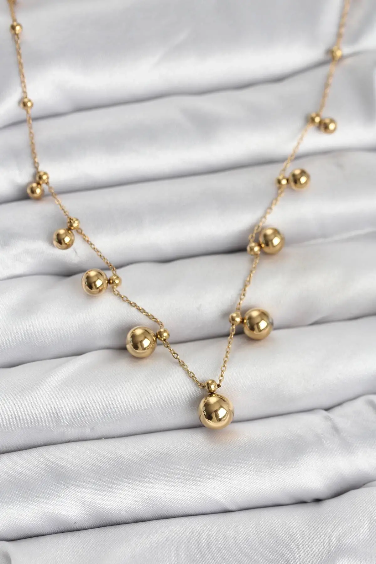 316L Çelik Zincir Gold Renk Topçuklu Kolye