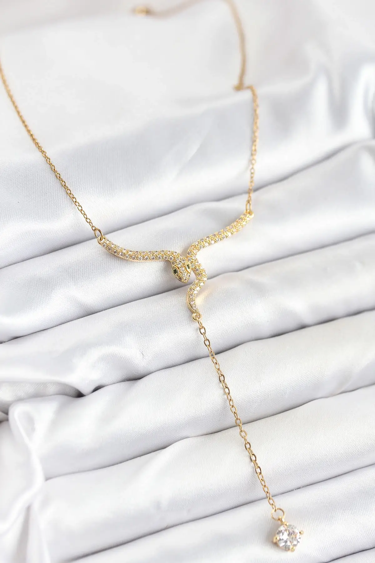 316L Çelik Zincir Gold Renk Yılan Model Y Kolye