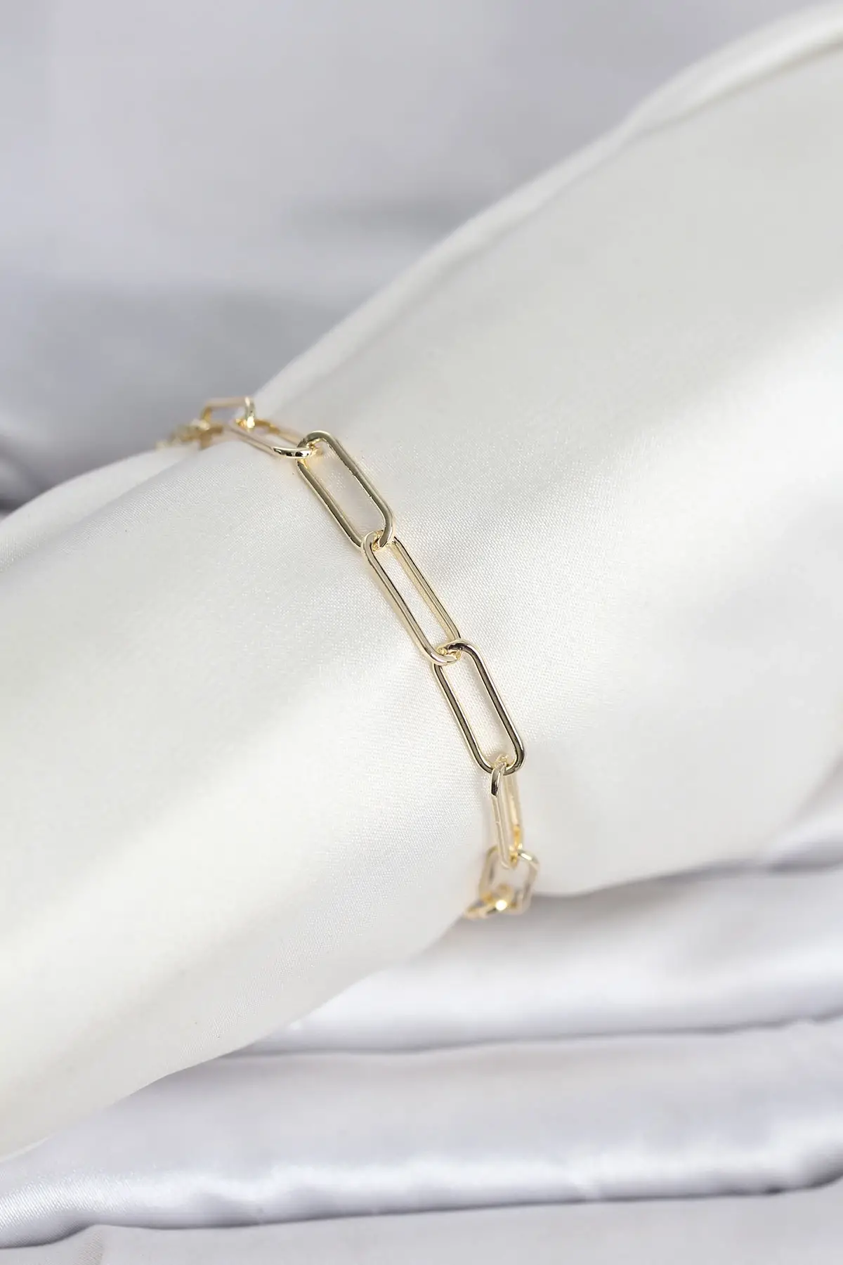 CM 14K Gold Renk Kalın Ataç Zincir Model Kadın Bileklik