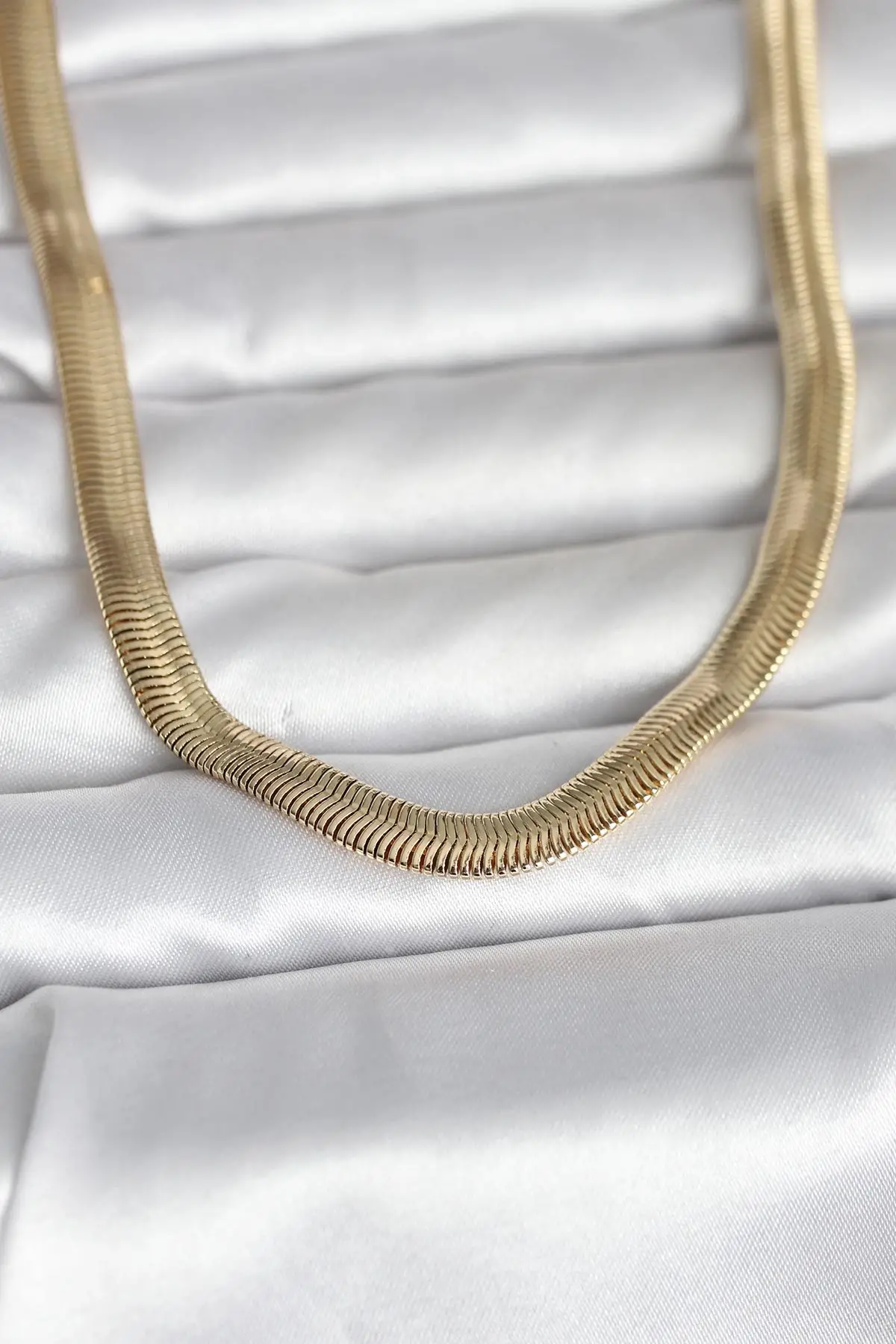 CM 14K Gold Renk Kalın Yassı Yılan Zincir Model 45 cm Kadın Kolye