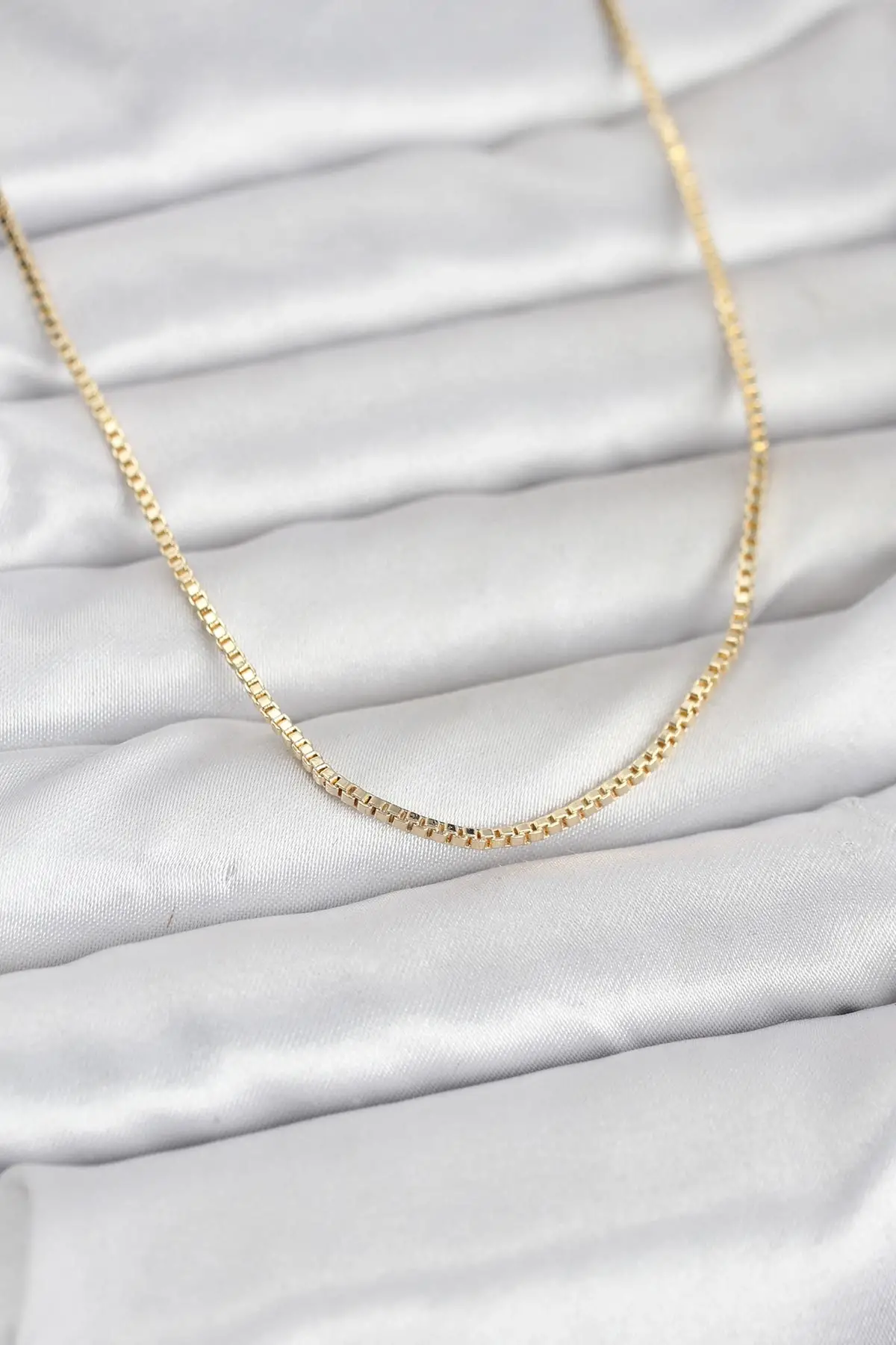 CM 14K Gold Renk Kare Zincirli Model 60 cm Kadın Kolye