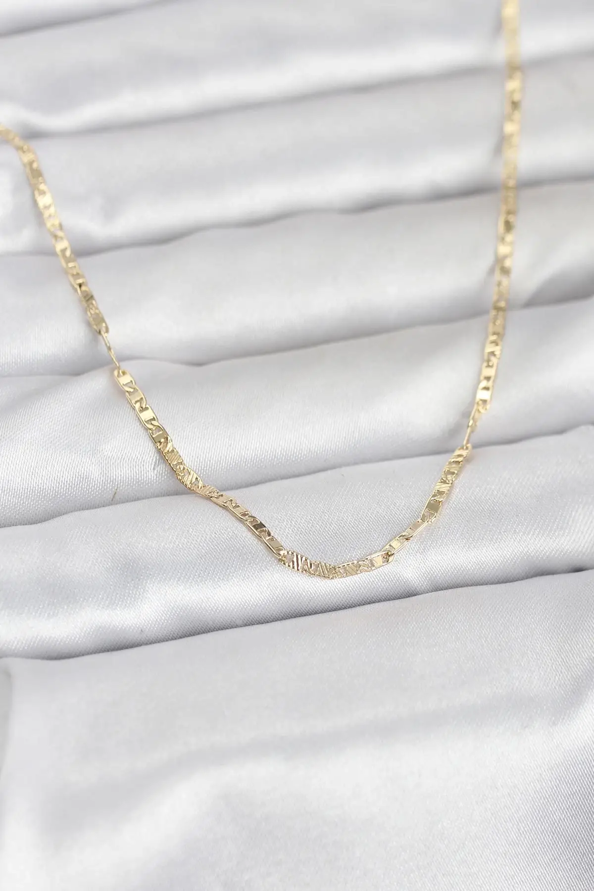 CM 14K Gold Renk Yassı Zincir Model 60 cm Kadın Kolye