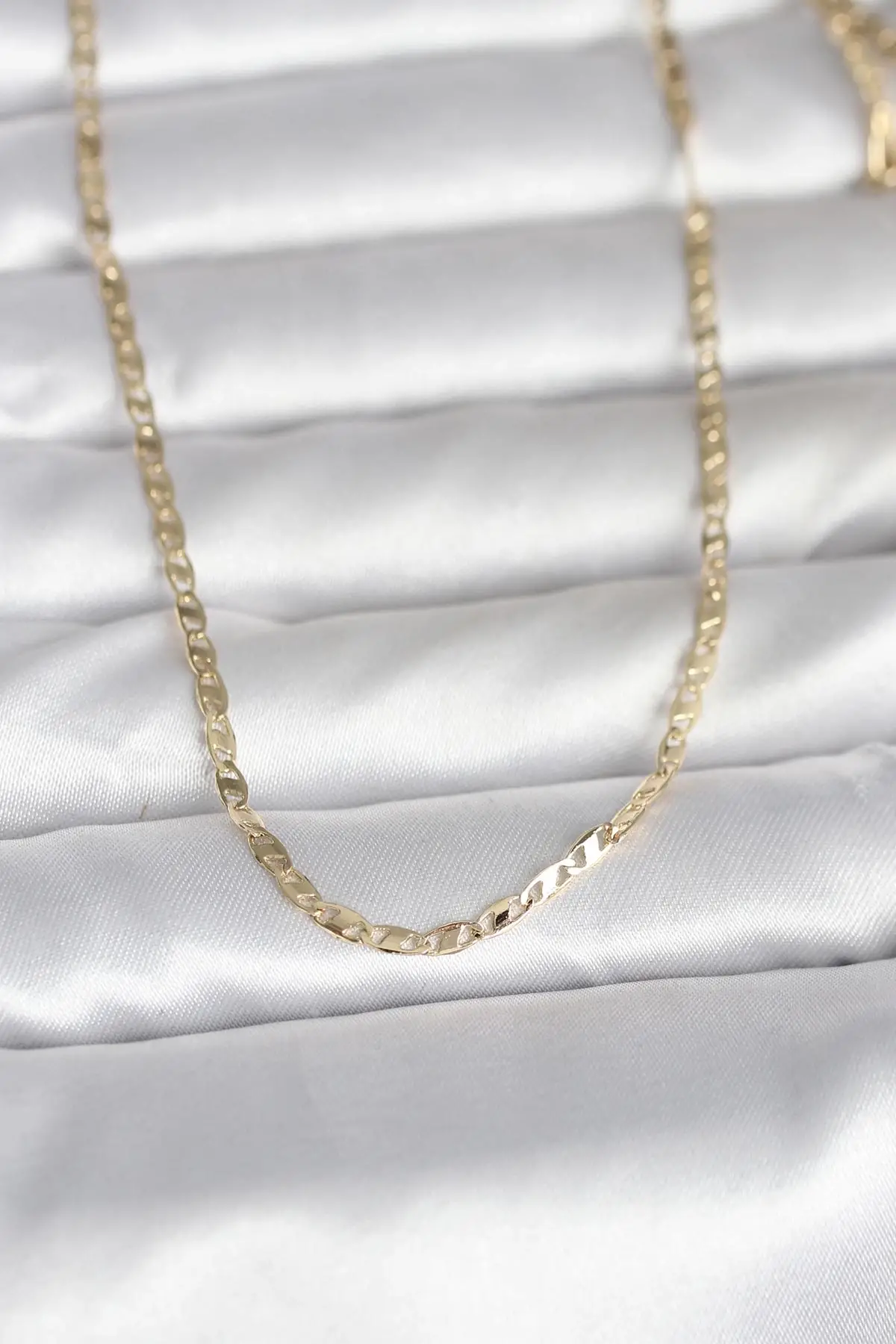 CM 14K Gold Renk Yassı Zincir Model 60 cm Kadın Kolye