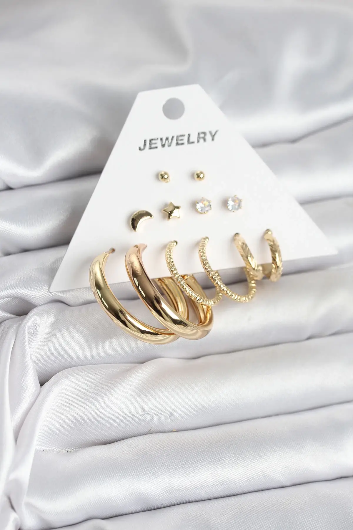 Gold Renk 6 Çiftli Pirinç Kadın Küpe Seti