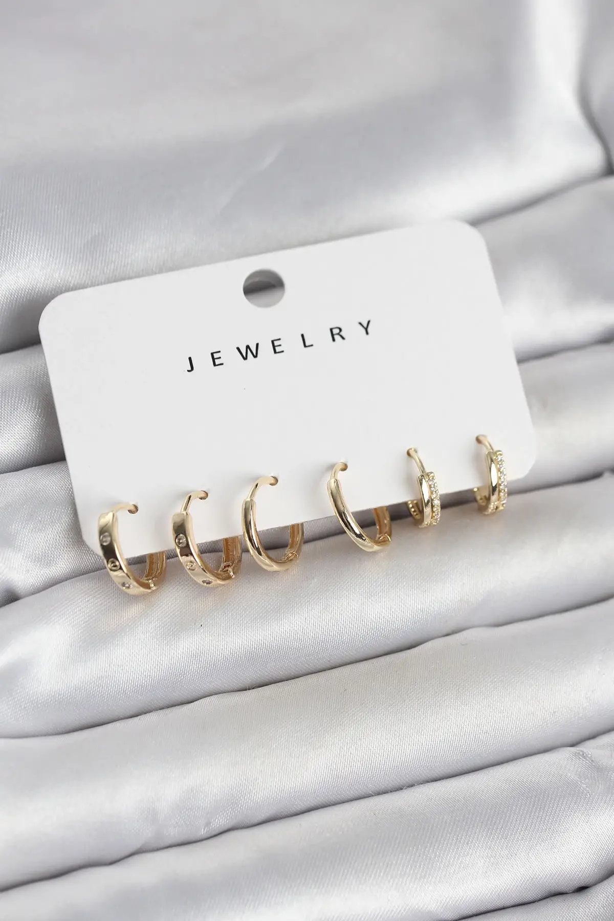 Gold Renk Pirinç 3 Çift Kadın Küpe Seti