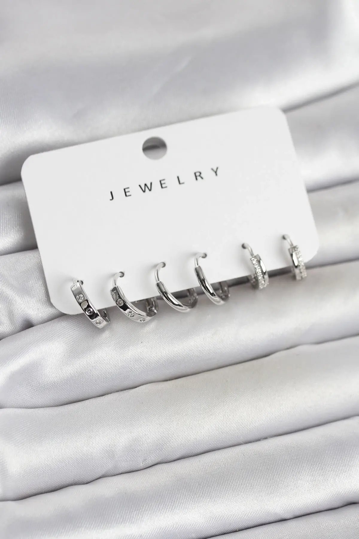 Gümüş Renk Pirinç 3 Çift Kadın Küpe Seti