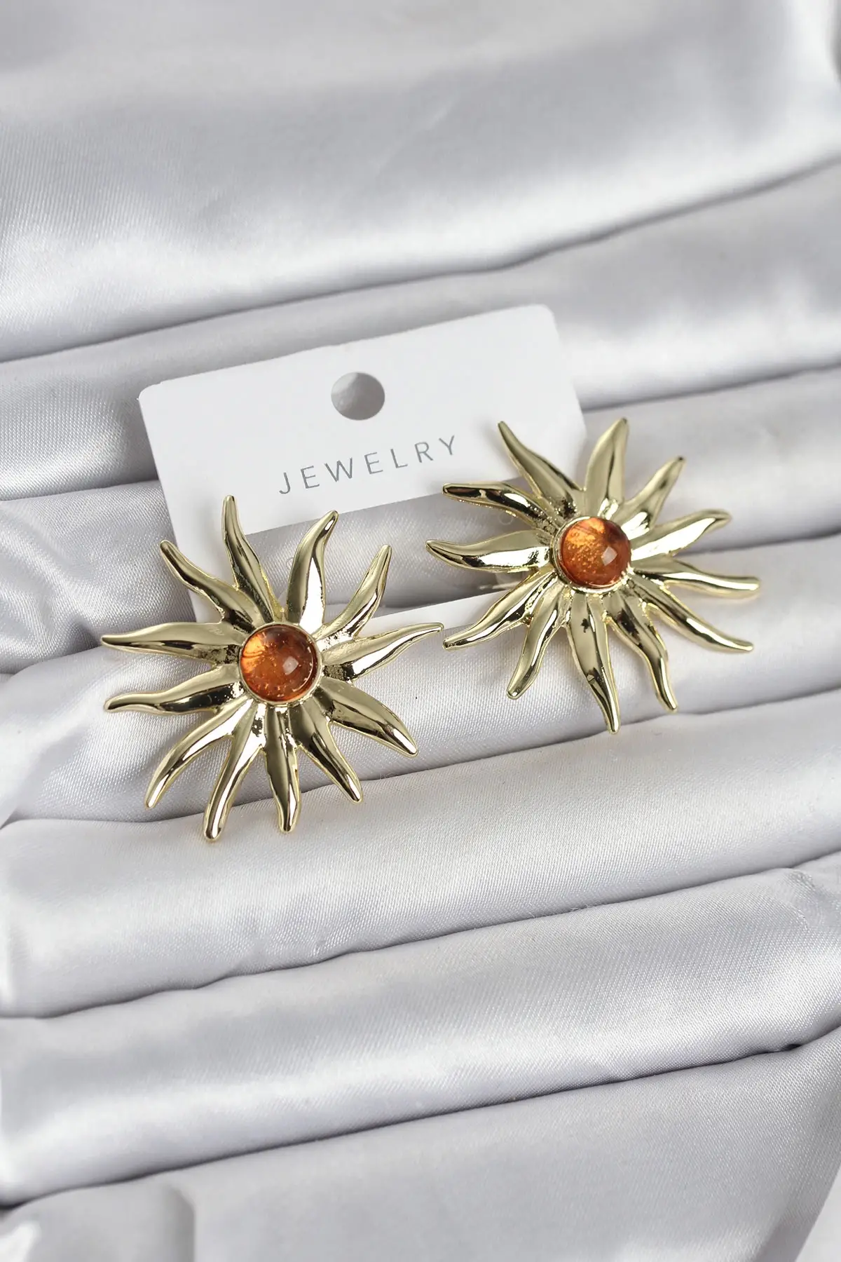 Güneş Model Gold Renk Pirinç Kadın Küpe