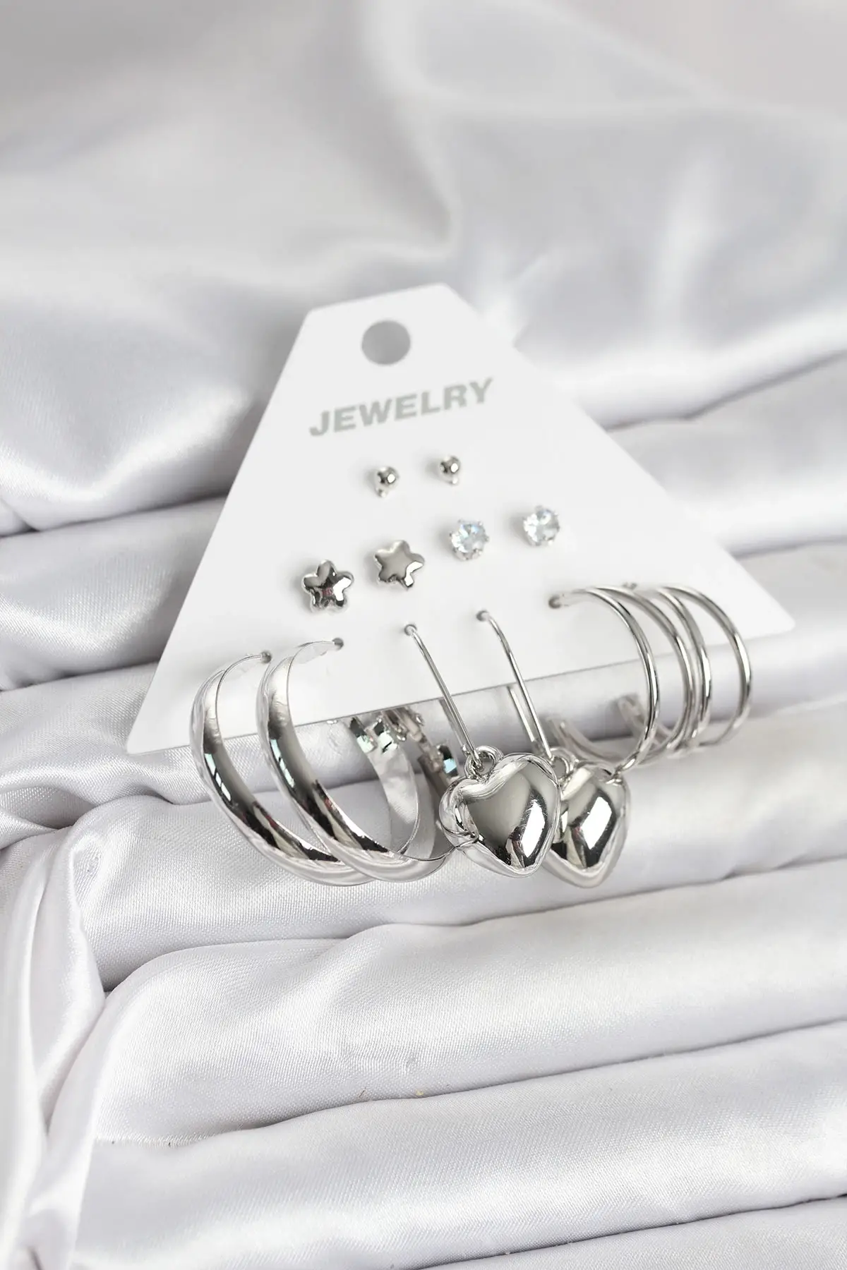 Pirinç Gümüş Renk 6 Çift Kadın Küpe Seti