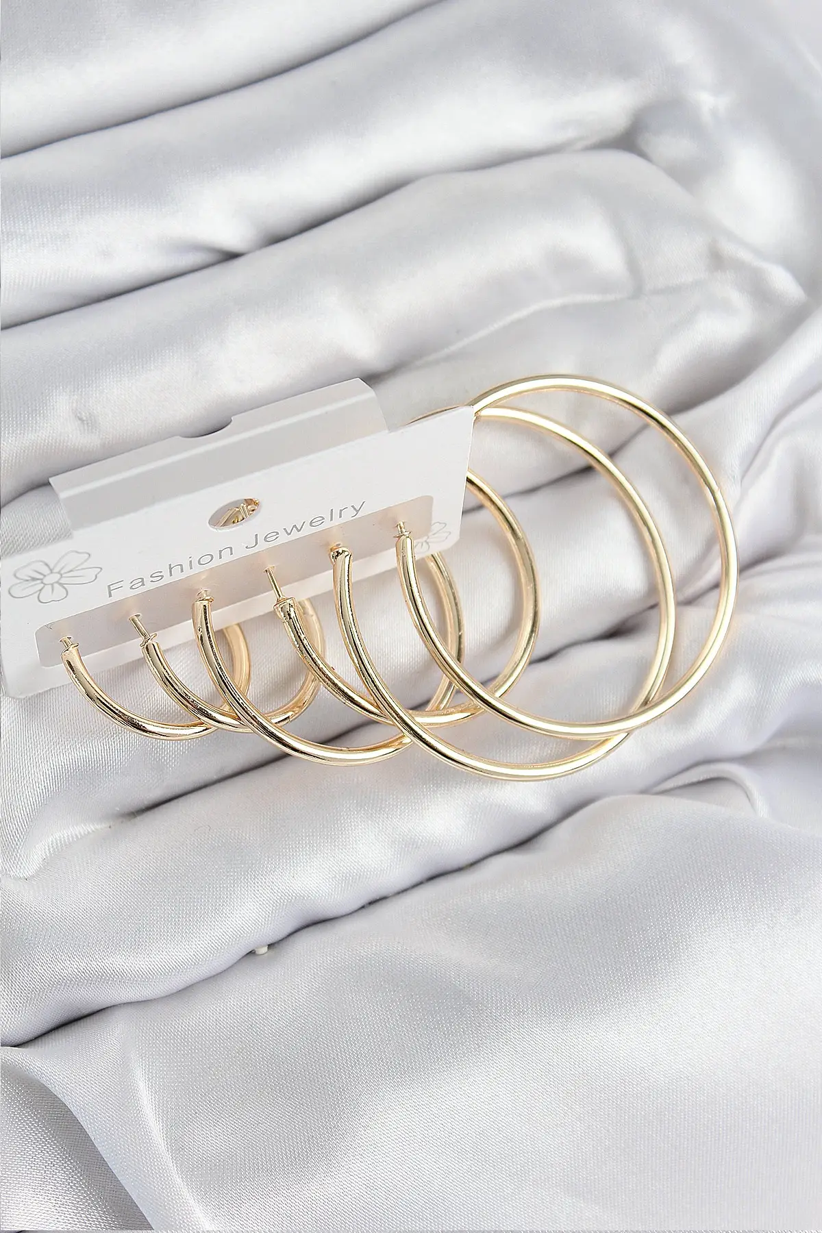 Pirinç Halka Model Gold Renk Kadın Set Küpe