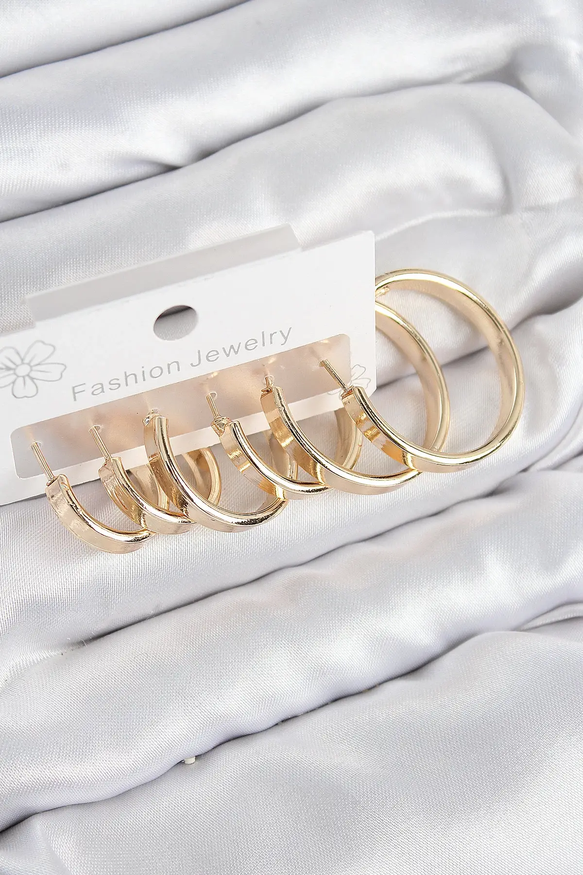 Pirinç Halka Model Gold Renk Kadın Set Küpe