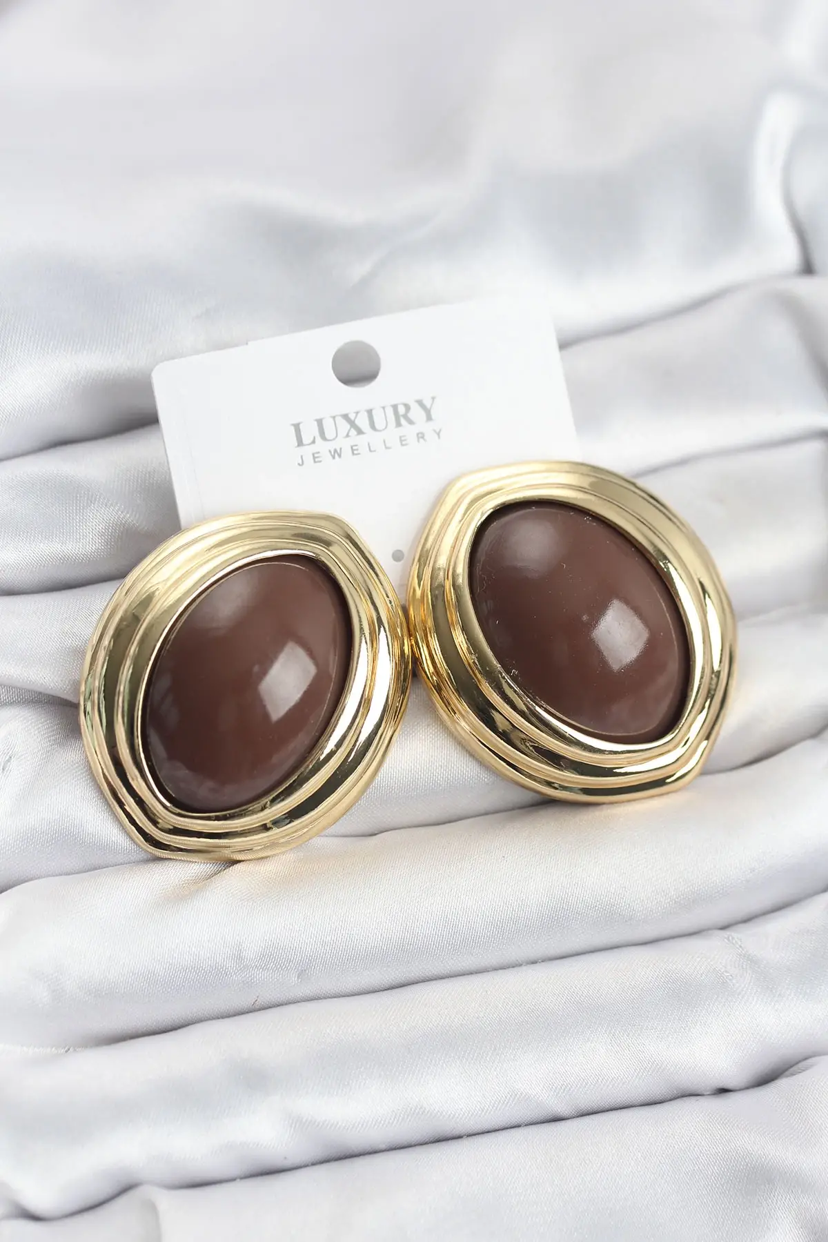 Pirinç Kahverengi Badem Model Vintage Gold Kadın Küpe