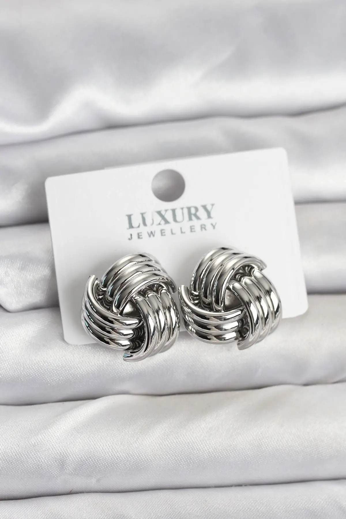 Pirinç Sarmal Gümüş Renk Kadın Küpe