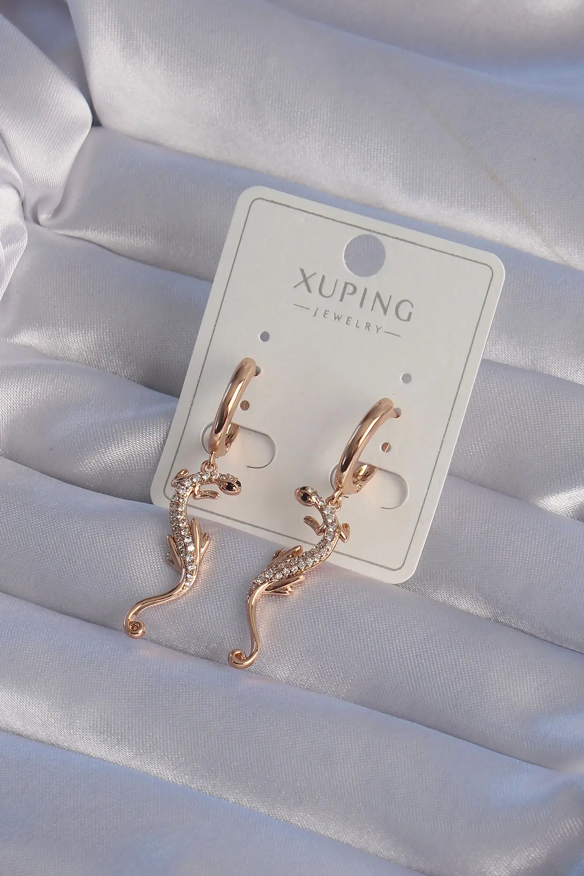 XUPİNG Rose Renk Zirkon Taşlı Kertenkele Model Halka Küpe