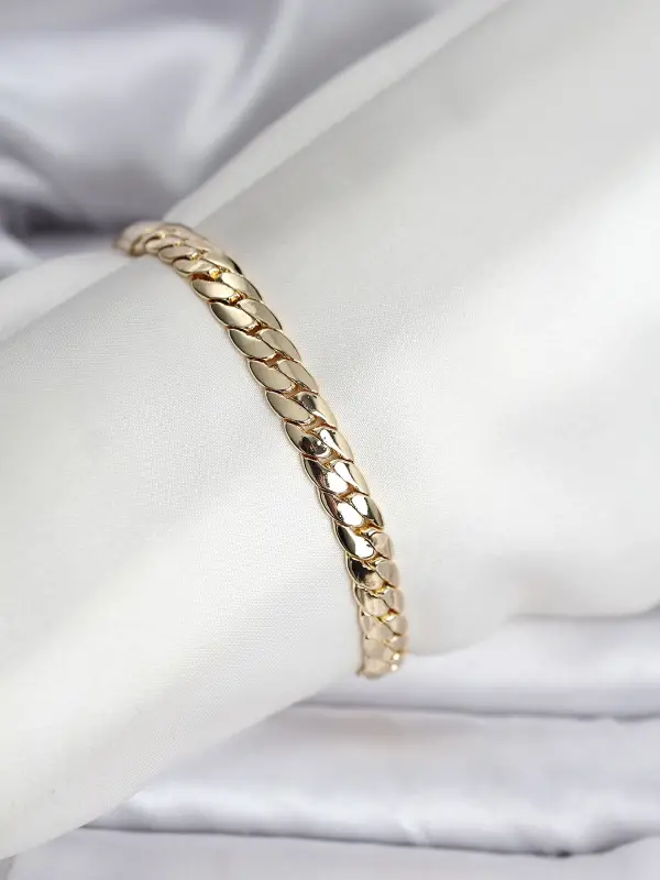 14K Gold Renk Kaplama Ezme Zincir Model Kadın Bileklik