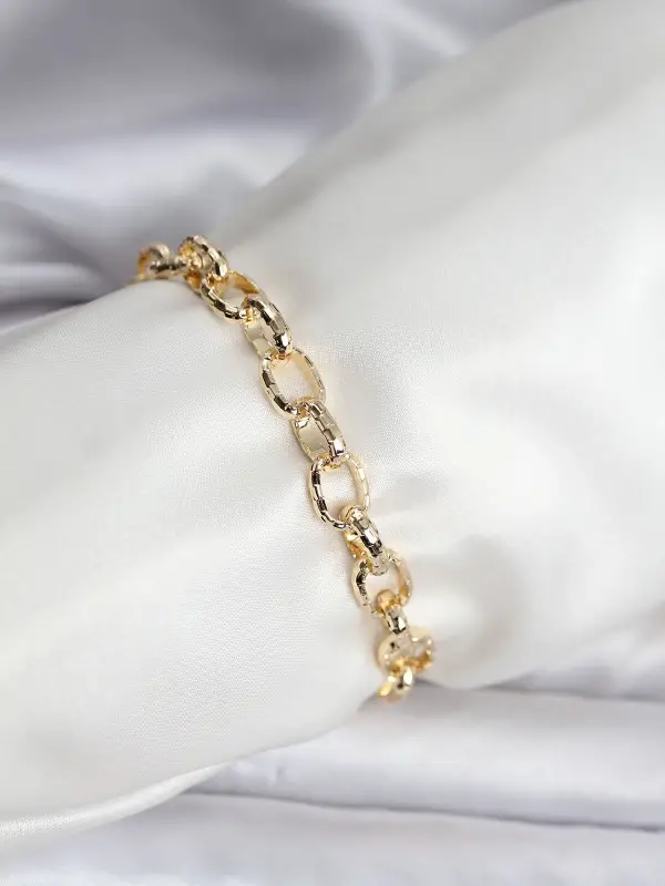 14K Gold Renk Kaplama Lazerli Zincir Model CM Kadın Bileklik