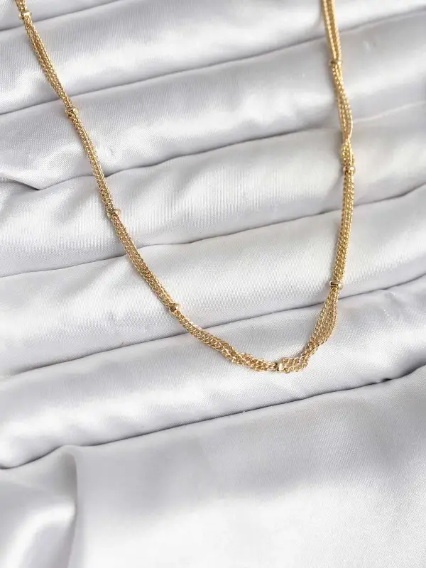 14K Gold Renk Kaplama Topçuk Zincirli Model CM Kadın Kolye