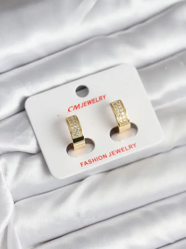 14K Gold Renk Kaplama Zirkon Taşlı Halka CM Kadın Küpe