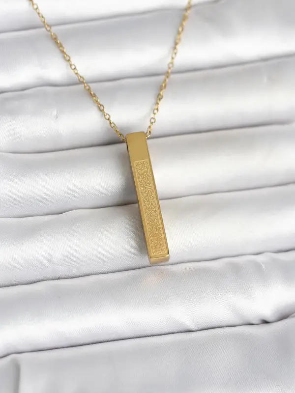 316L Çelik Gold Renk Ayetel Kürsi Yazılı Bar Çubuk Kolye