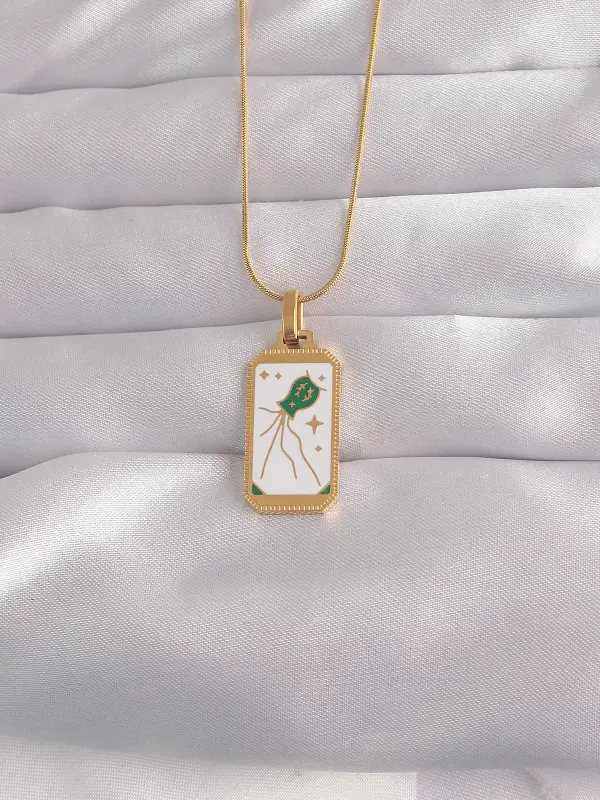 316L Çelik Gold Renk Beyaz Mineli Tarot Kolye
