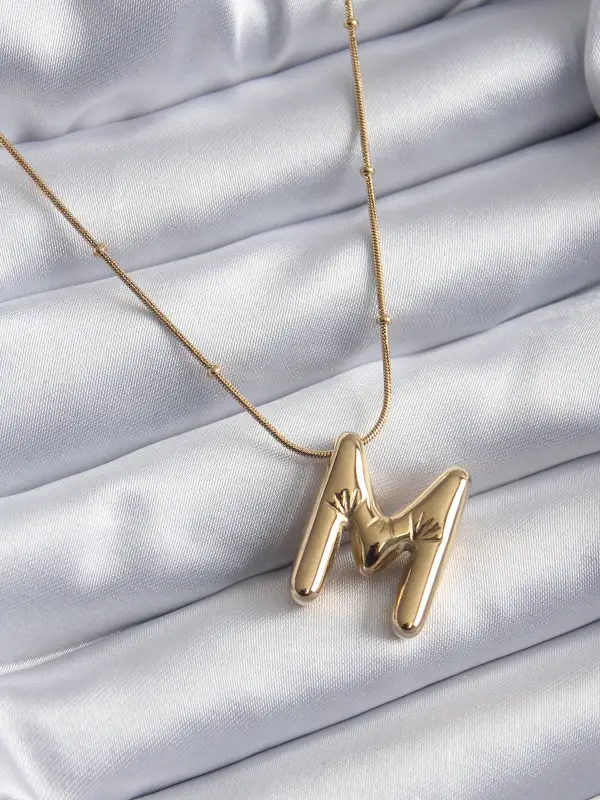 316L Çelik Gold Renk Bubble M Harf Model Kadın Kolye