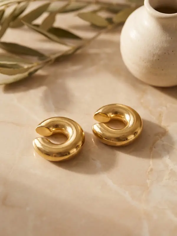 316L Çelik Gold Renk Çiftli Earcuff Küpe