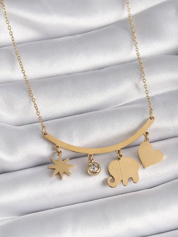 316L Çelik Gold Renk Fil Figür Zirkon Taş Detay Kadın Kolye