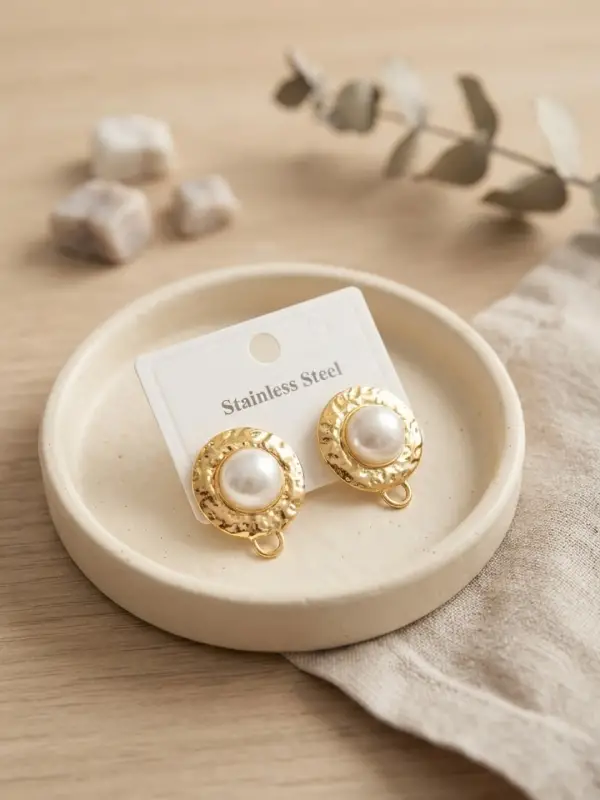 316L Çelik Gold Renk İncili Model Küpe