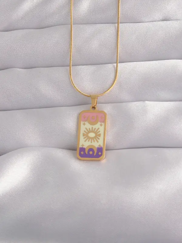 316L Çelik Gold Renk Karışık Mineli Ay Figür Tarot Kolye