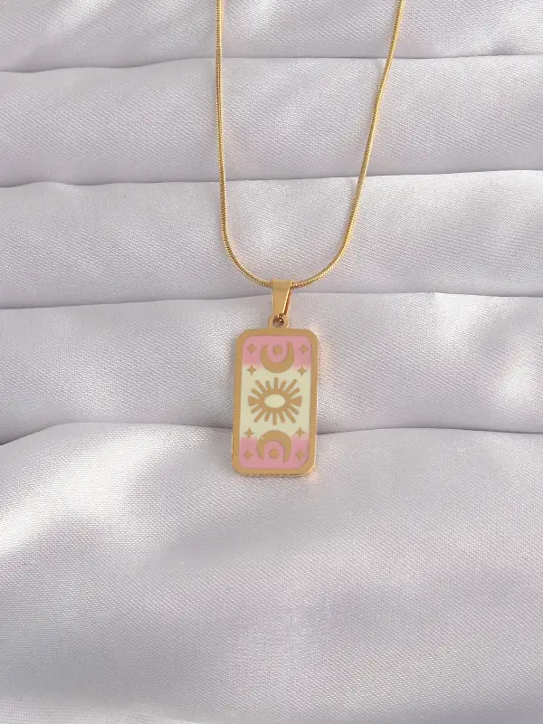 316L Çelik Gold Renk Karışık Mineli Ay Figür Tarot Kolye