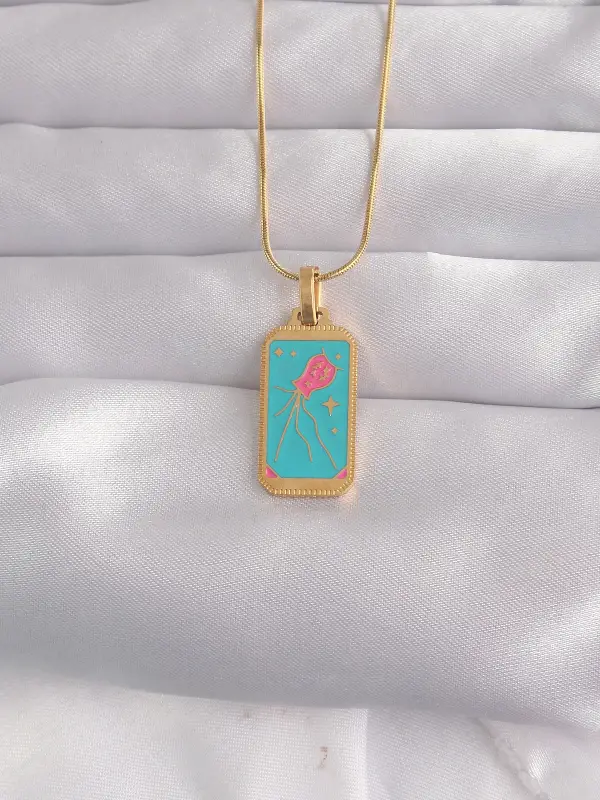 316L Çelik Gold Renk Mavi Mineli Tarot Kolye