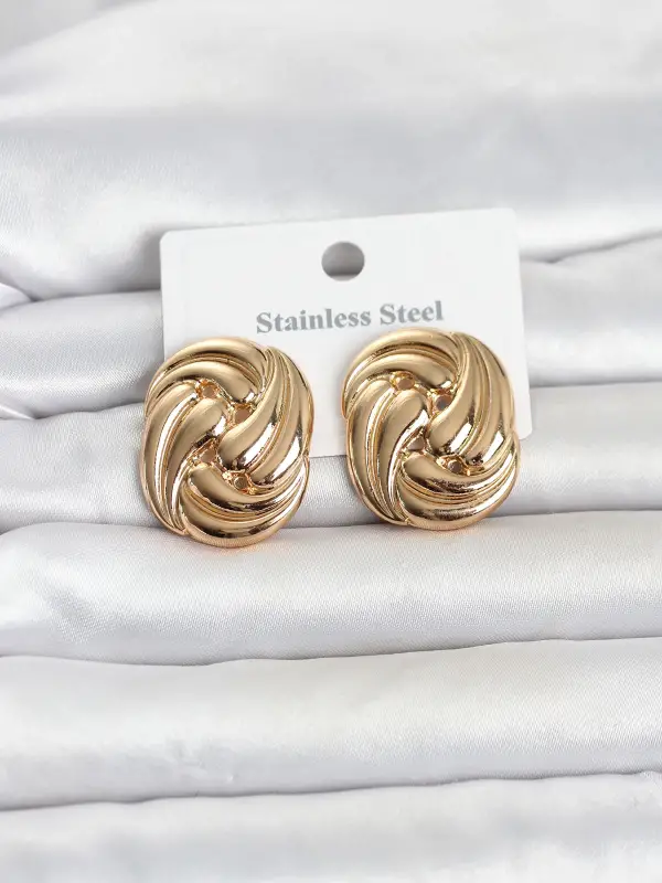 316L Çelik Gold Renk Motif Desen Model Kadın Küpe