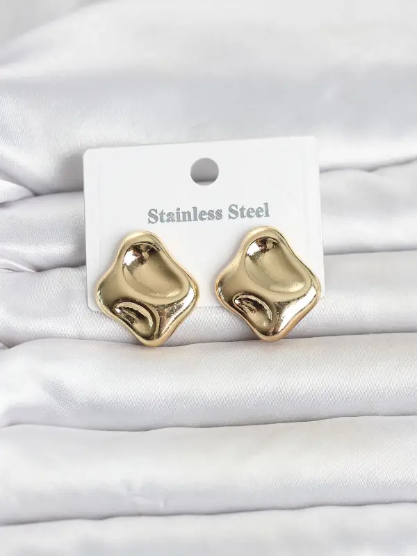 316L Çelik Gold Renk Plaka Model Kadın Küpe