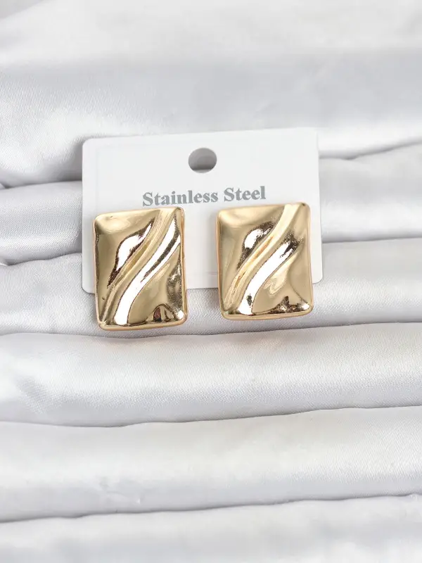 316L Çelik Gold Renk Plaka Model Kadın Küpe