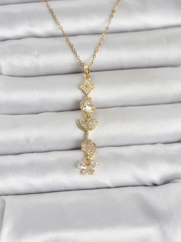 316L Çelik Gold Renk Şans Kolyesi Y Model Zirkon Taşlı Kadın Kolye