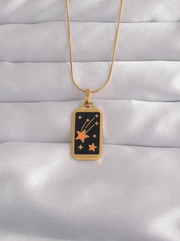 316L Çelik Gold Renk Siyah Mineli Yıldız Figür Tarot Kolye