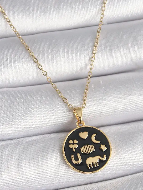 316L Çelik Gold Renk Siyah Şans Kolyesi