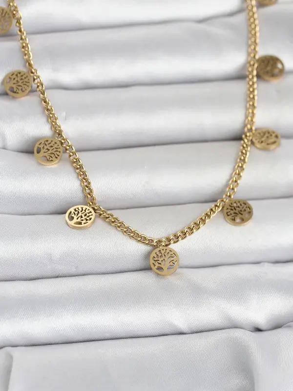 316L Çelik Gold Renk Yaşam Ağacı Model Kadın Kolye