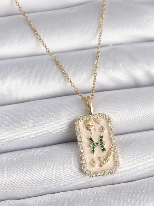 316L Çelik Gold Renk Zincir Balık Burcu Zirkon Taşlı Kadın Kolye