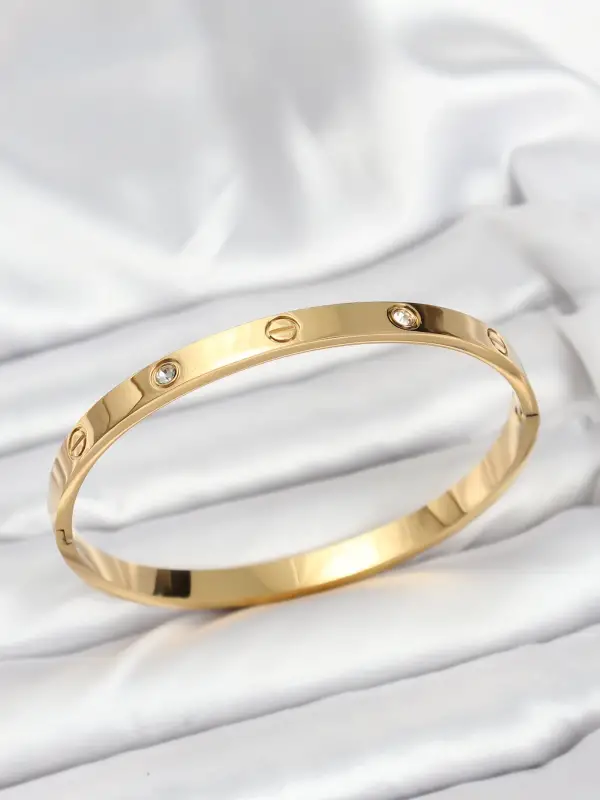 316L Çelik Gold Renk Zirkon Taşlı 65 mm Kadın Kelepçe Bileklik