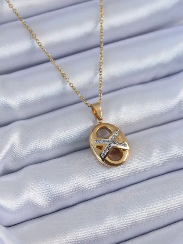 316L Çelik Gold Renk Zirkon Taşlı Kadın Kolye