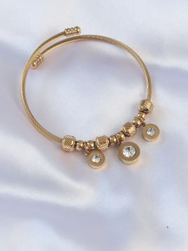 316L Çelik Gold Renk Zirkon Taşlı Model Charm Bileklik