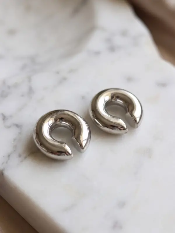 316L Çelik Gümüş Renk Çiftli Earcuff Küpe