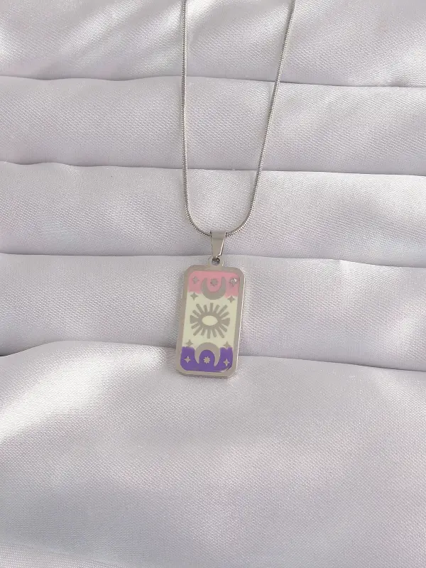 316L Çelik Gümüş Renk Karışık Mineli Ay Figür Tarot Kolye