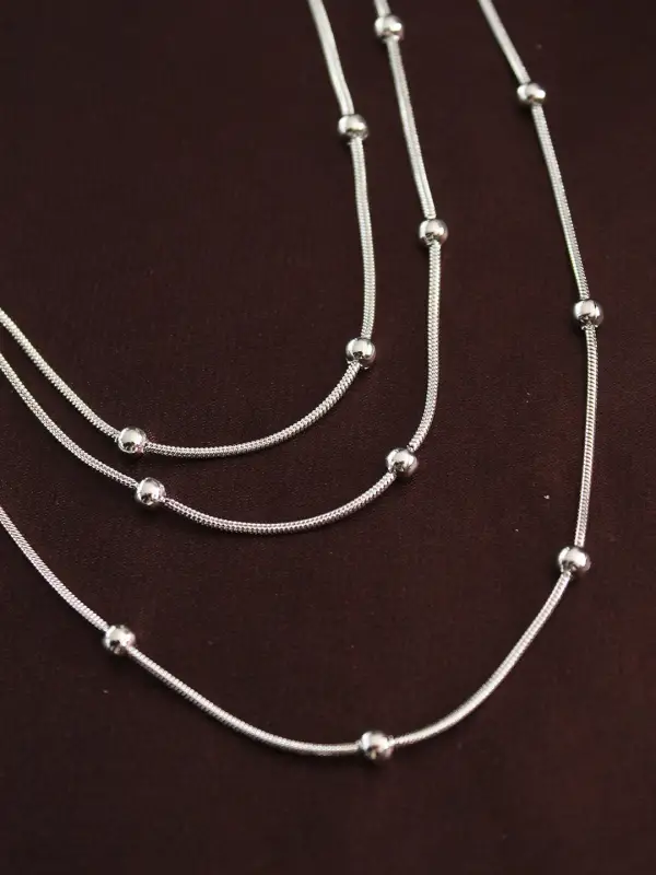 316L Çelik Gümüş Renk Minimal Topçuk Model Çoklu Kolye