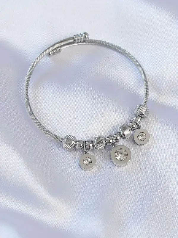 316L Çelik Gümüş Renk Zirkon Taşlı Model Charm Bileklik