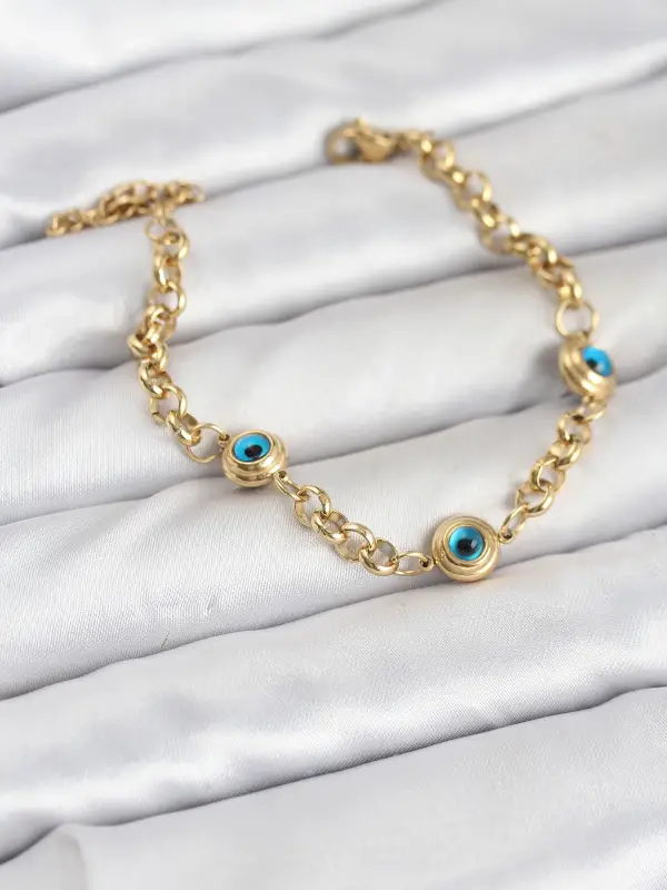 316L Çelik Nazar Model Gold Renk Kadın Bileklik