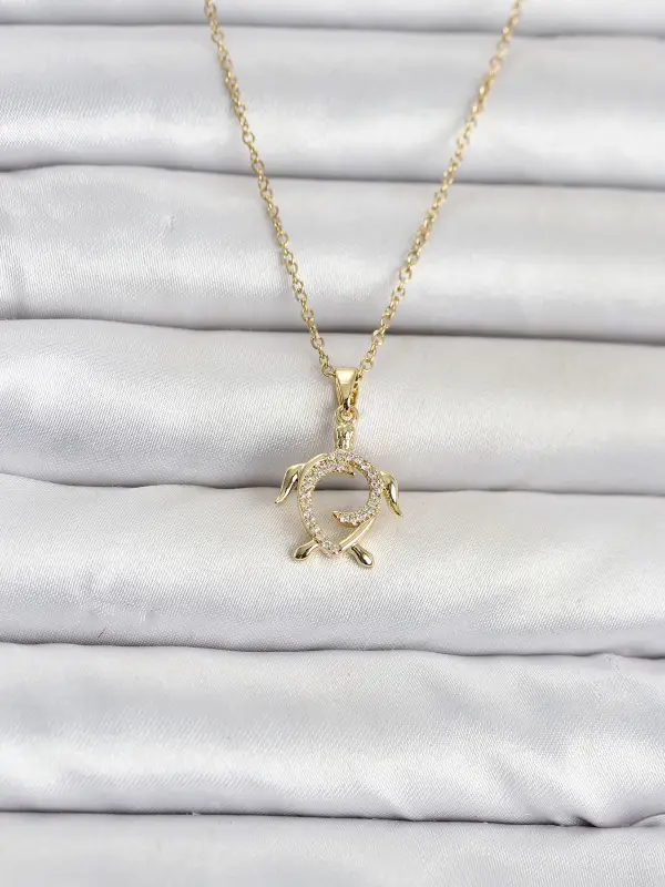 316L Çelik Zincir Gold Renk Caretta Caretta Model Kadın Kolye