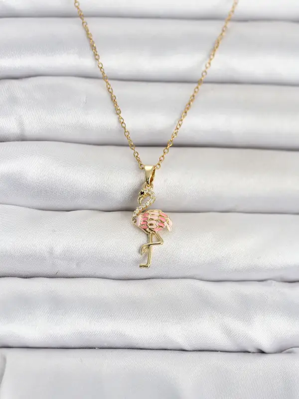 316L Çelik Zincir Gold Renk Flamingo Model Kadın Kolye
